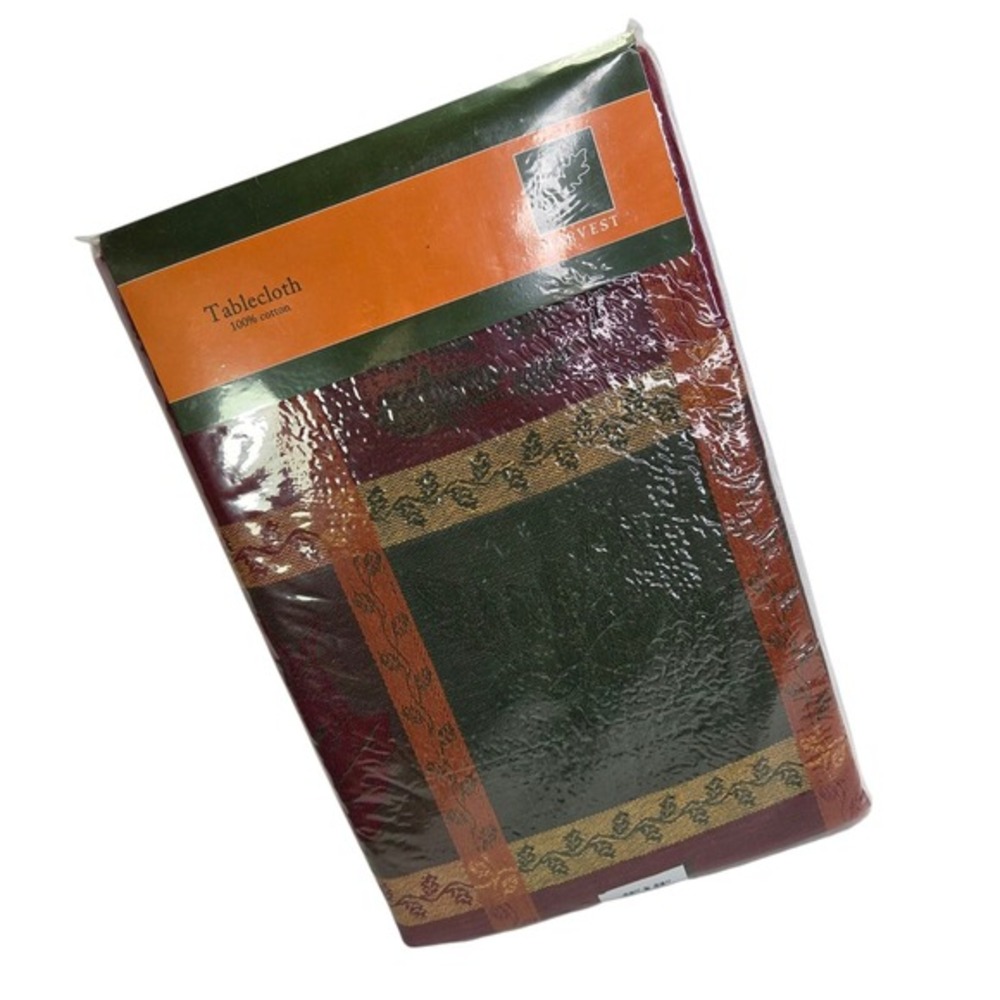 Harvest Autumn Fall Thanksgiving Tablecloth Green Woven Cotton 52 x 52 Square